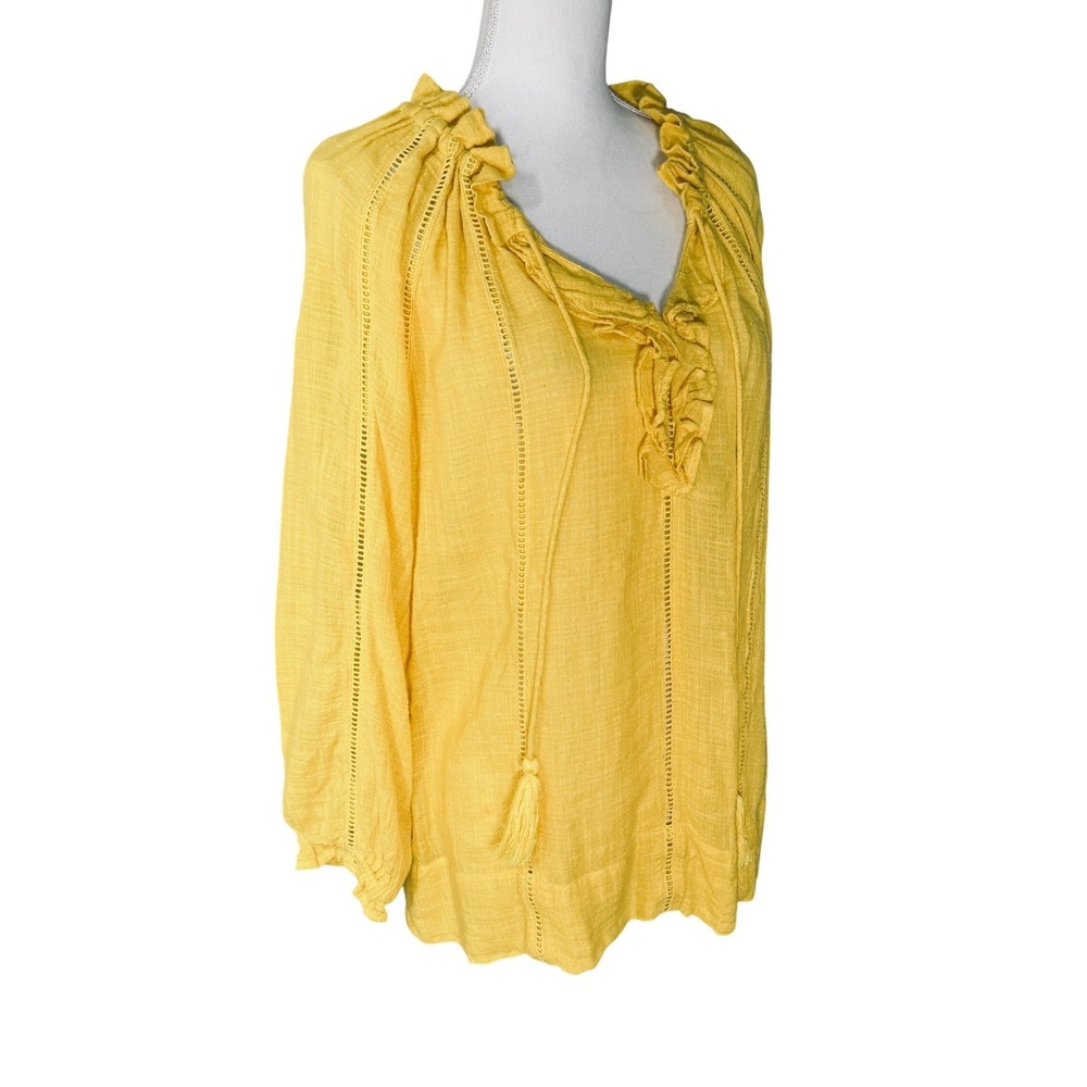 Sundance Golden Yellow Ruffle Tassel Peasant Blouse Size Small Boho Casual GUC - Picture 13 of 13
